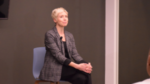Leigh Ann Caldwell sitting before Paul Miller fellows