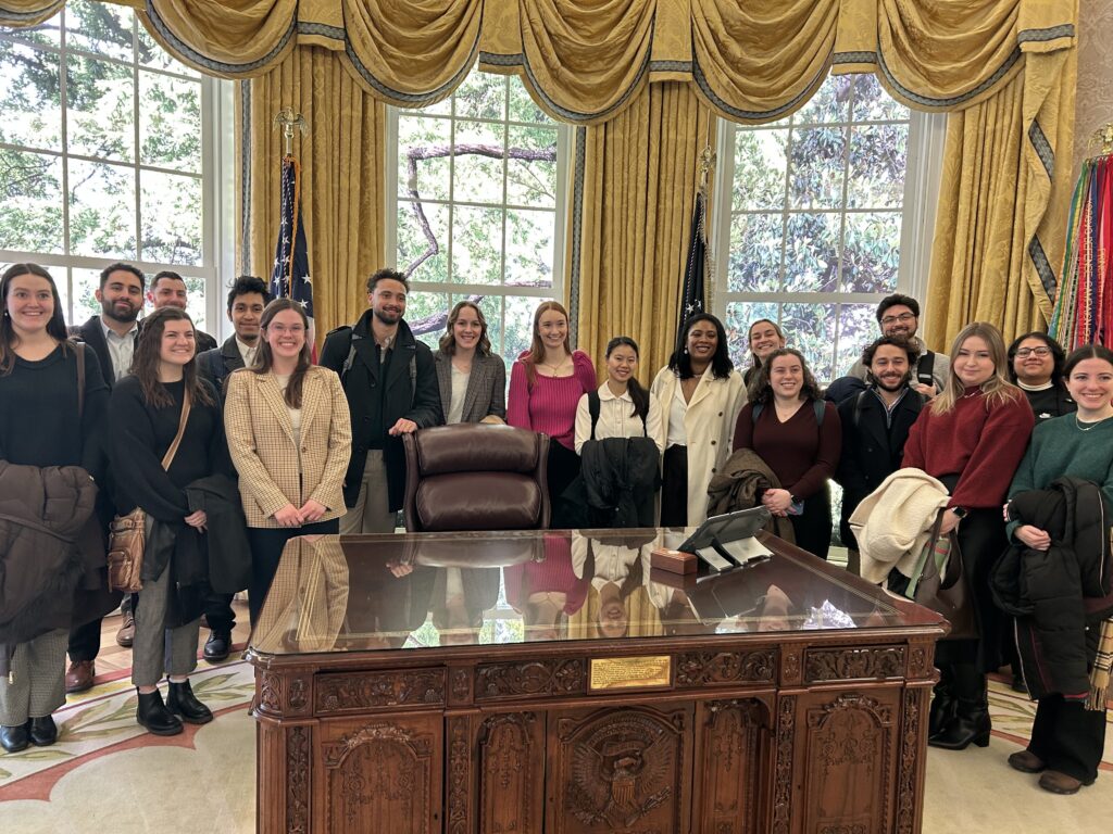 Young journalists from the National Press Foundation Paul Miller Washington Reporting Fellowship visit the White House Historical Association.