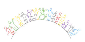 Inclusion and diversity concept. Line icon of inclusion. Line style silhouettes of people. Editable stroke.